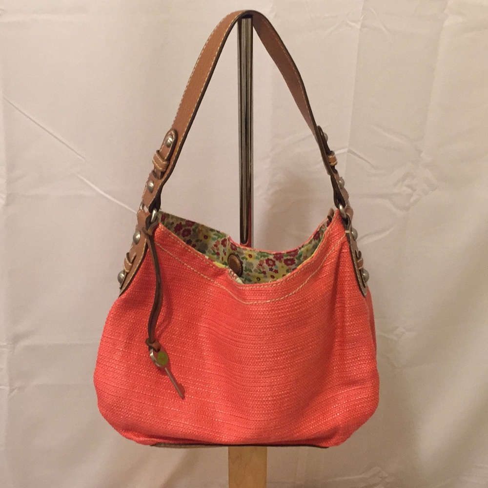 Fossil Coral Straw & Tan Shoulder Hobo Bag-like NW